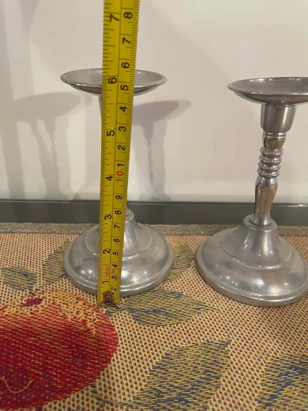 Vintage Ribbed Metal Pillar Candlestick Holders Set of 2